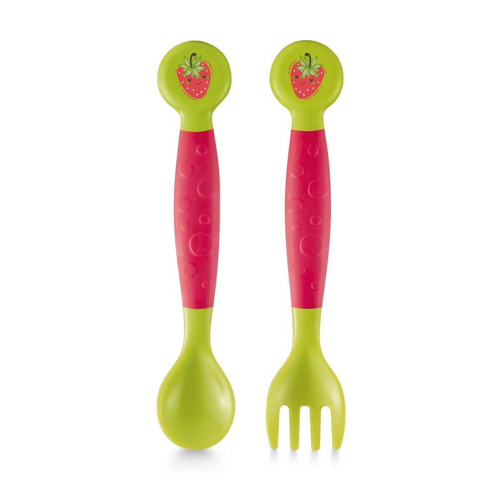 Cuchara y Tenedor Flexible Fresita Multikids