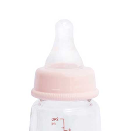Biberón de vidrio de 6 onzas, biberones tipo pecho para bebés amamantados,  cuello ancho, anticólicos, más de 3 meses, 2 unidades (rosa)
